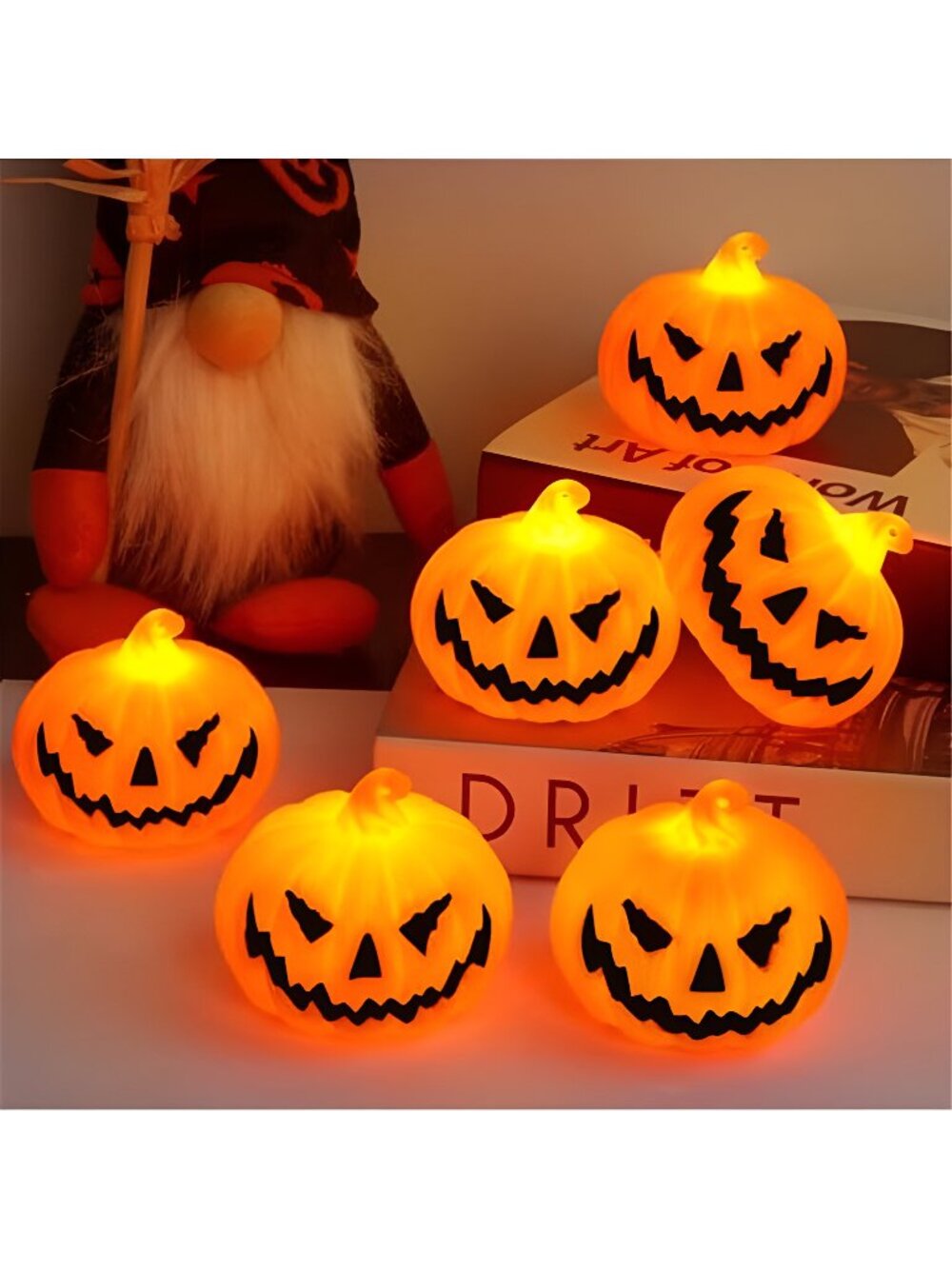6 Pack Halloween Pumpkin Flameless Candles Battery Operated LED Tealight